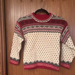 Lands' End Kids' Festive Red and Cream Sweater
